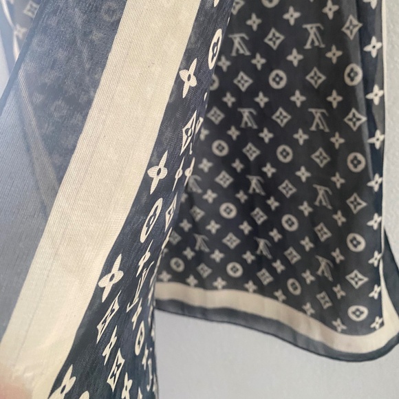 Vintage Louis Vuitton Black Cream Monogram Silk Scarf Authentic - Picture 5 of 12